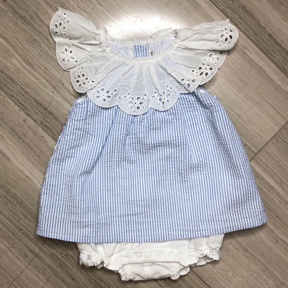 Janie and Jack Other - Janie and Jack Eyelet Scalloped Seersucker Romper 1-Piece Blue White 3-6 Months
